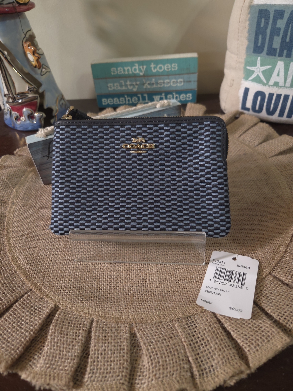 NWT Coach Blue Legacy Corner Zip Wristlet